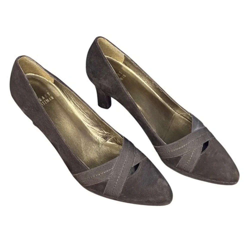 Stuart Weitzman Brown Suede Pointed‎ Toe Pumps with Ribbon Detail Size 6.5 M